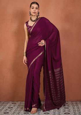Wine Woven Design Silk Saree Set