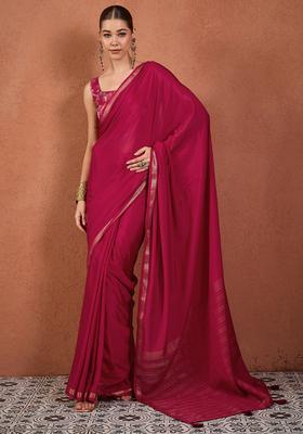 Pink Woven Design Silk Saree Set