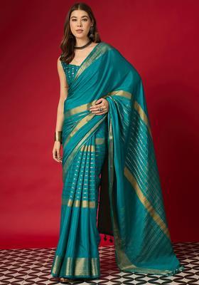 Light Blue Woven Design Silk Saree Set
