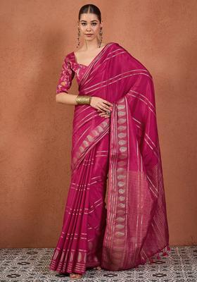 Pink Woven Design Silk Saree Set