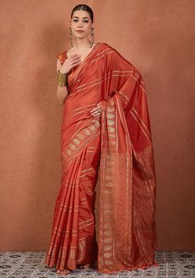 Red Woven Design Silk Saree Set