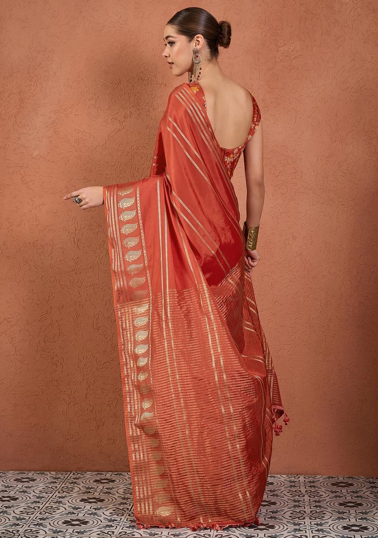 Red Woven Design Silk Saree Set - Indya