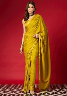 Lemon Yellow Woven Design Silk Saree Set