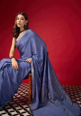 Blue Woven Design Silk Saree Set