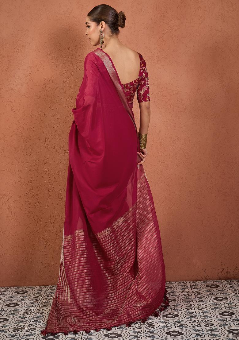 Maroon Woven Design Silk Saree Set - Indya