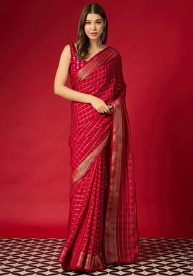 Pink Woven Design Silk Saree Set