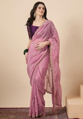 Pink Printed Chiffon Saree Set