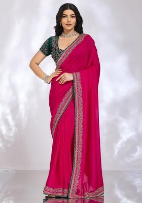 Pink Embroidery Silk Saree Set