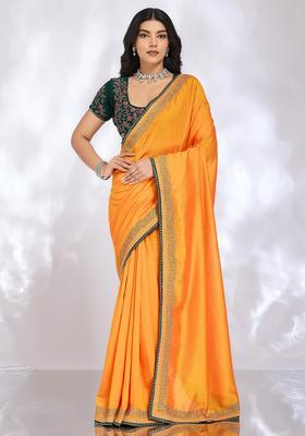 Yellow Embroidery Silk Saree Set
