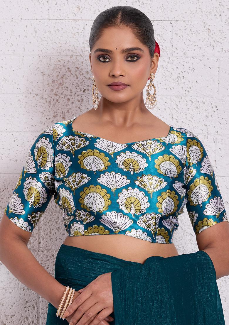 Teal Green Solid Tissue Saree Set - Indya