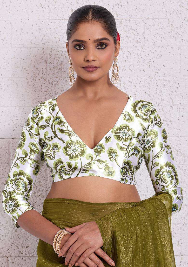 Olive Solid Tissue Saree Set - Indya