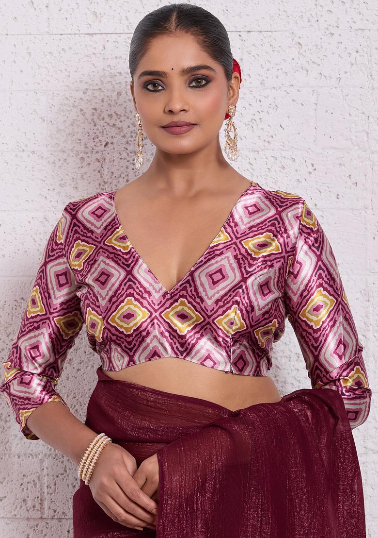 Maroon Solid Tissue Saree Set - Indya