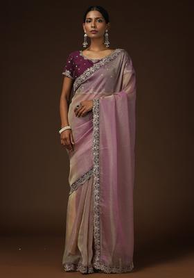 Lavender Embellished Net Saree Set