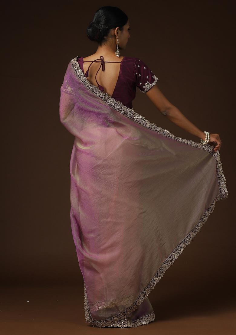 Lavender Embellished Net Saree Set - Indya