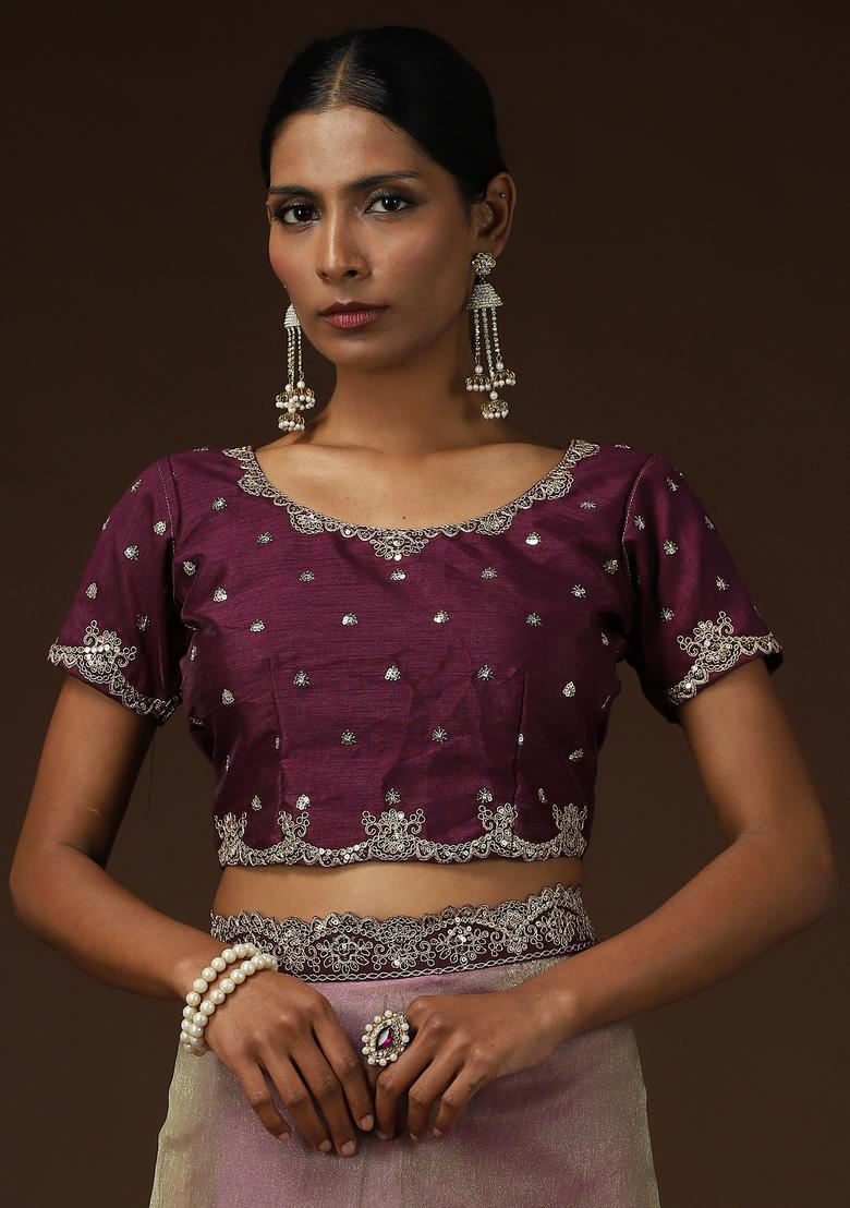 Lavender Embellished Net Saree Set - Indya