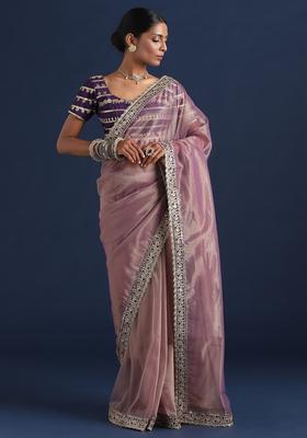 Lavender Embellished Net Saree Set