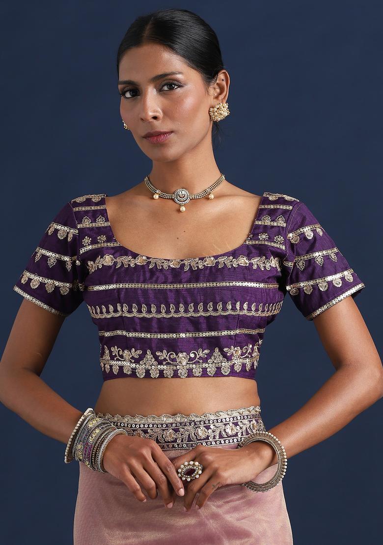 Lavender Embellished Net Saree Set - Indya