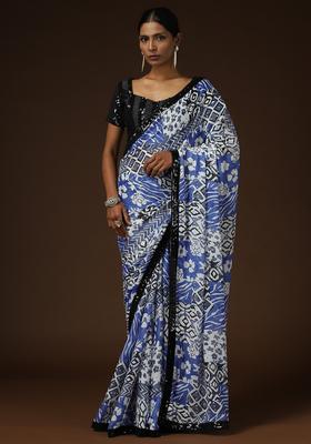 Light Blue Printed Georgette Saree Set