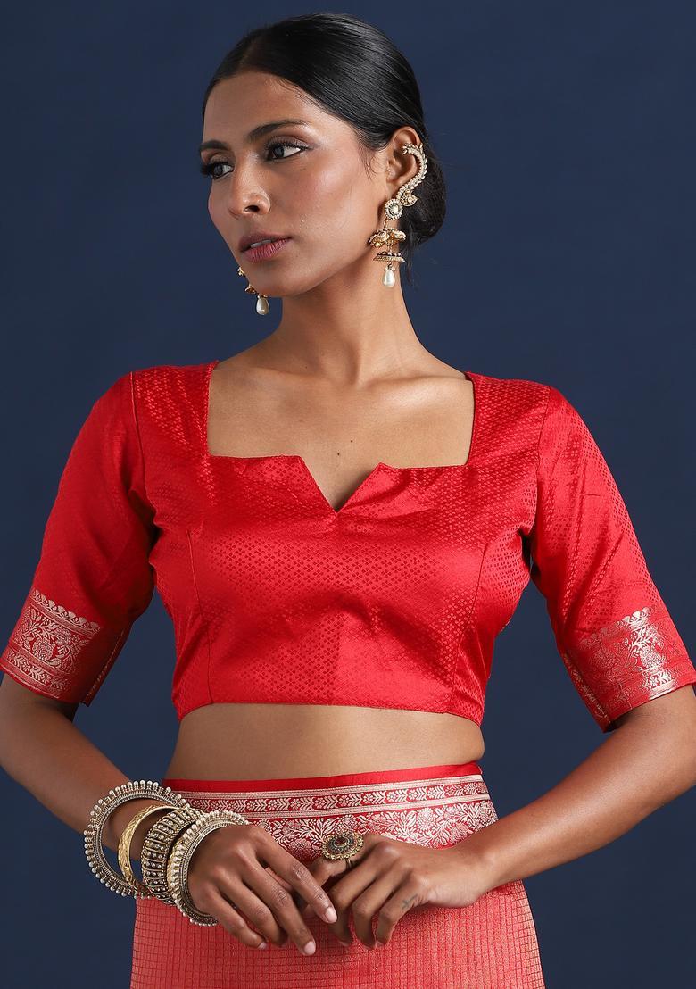 Red Woven Design Silk Saree Set - Indya