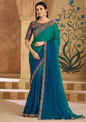 Teal Green Embellished Chiffon Saree Set