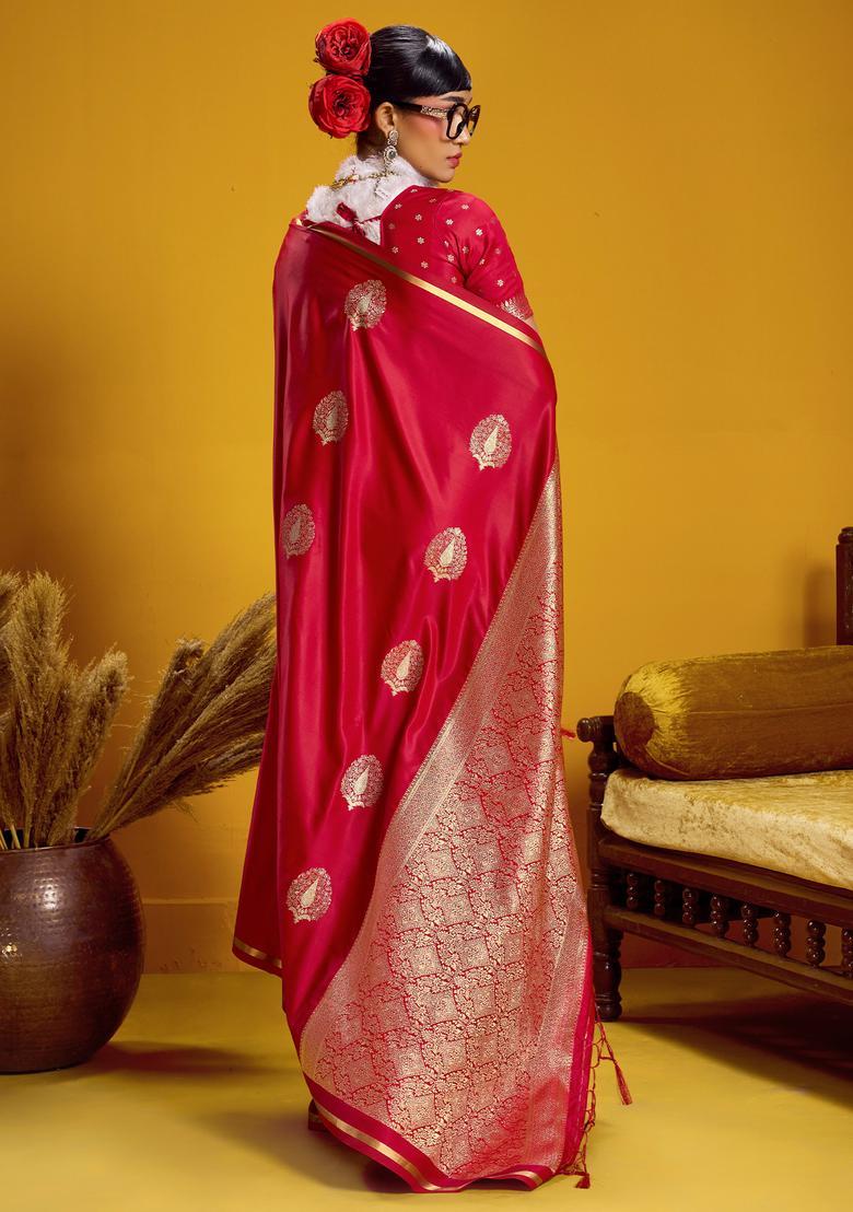Red Woven Design Silk Saree Set - Indya