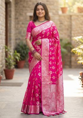 Pink Printed Georgette Saree Set