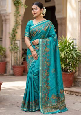 Light Blue Printed Chiffon Saree Set