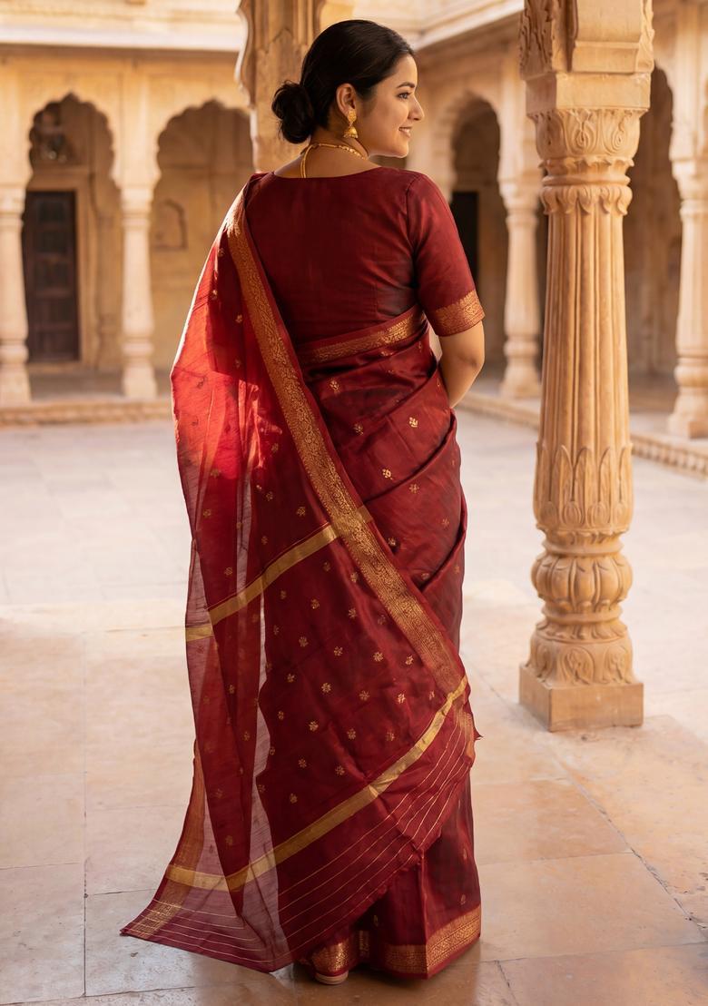 Maroon Printed Chiffon Saree Set - Indya