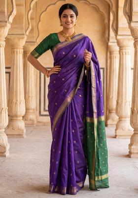 Purple Printed Chiffon Saree Set