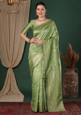 Light Green Woven Design Silk Saree Set