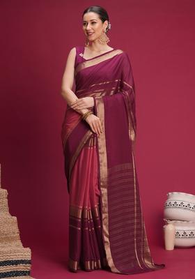 Wine Woven Design Silk Saree Set
