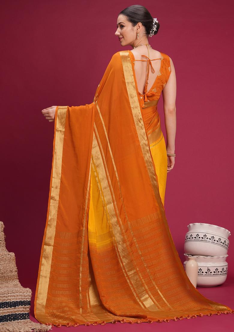 Mustard Woven Design Silk Saree Set - Indya