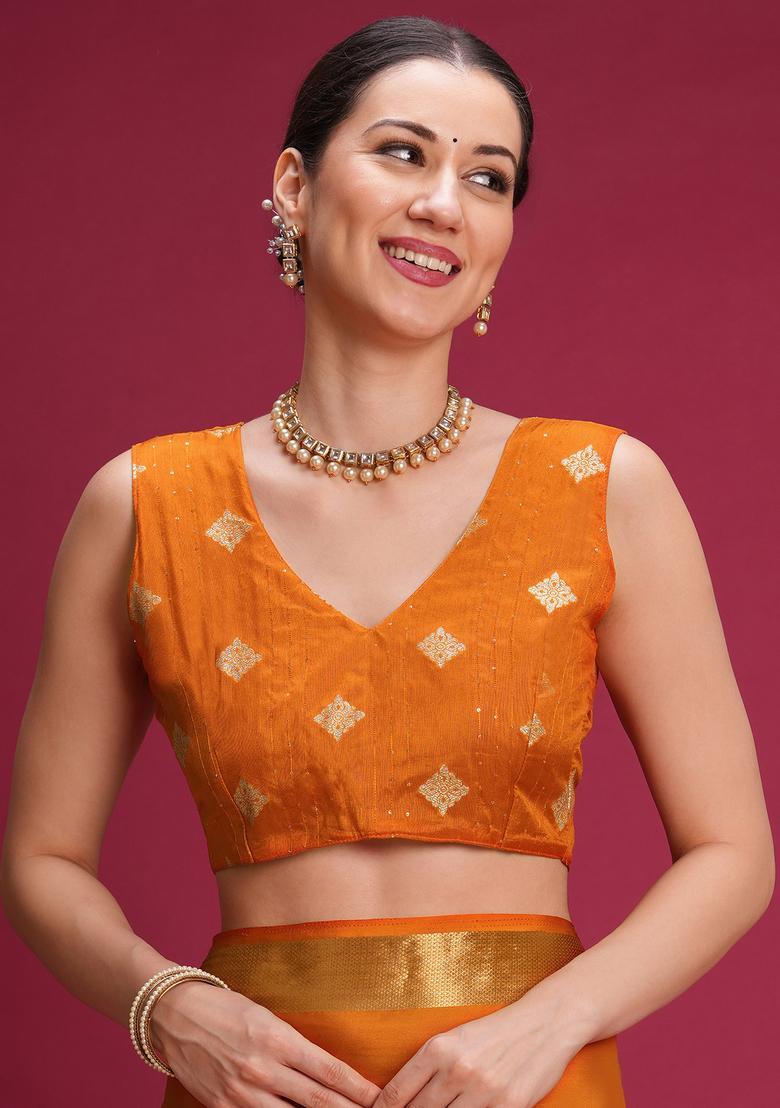Mustard Woven Design Silk Saree Set - Indya