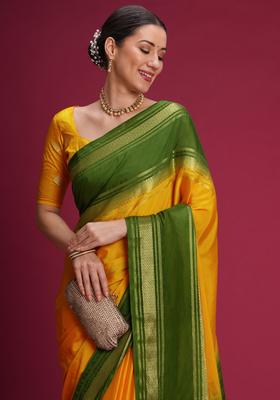 Yellow Woven Design Silk Saree Set