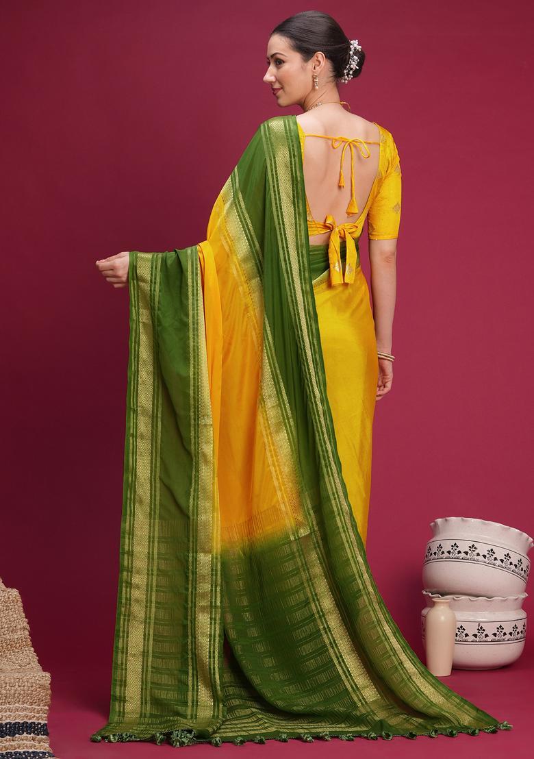 Yellow Woven Design Silk Saree Set - Indya