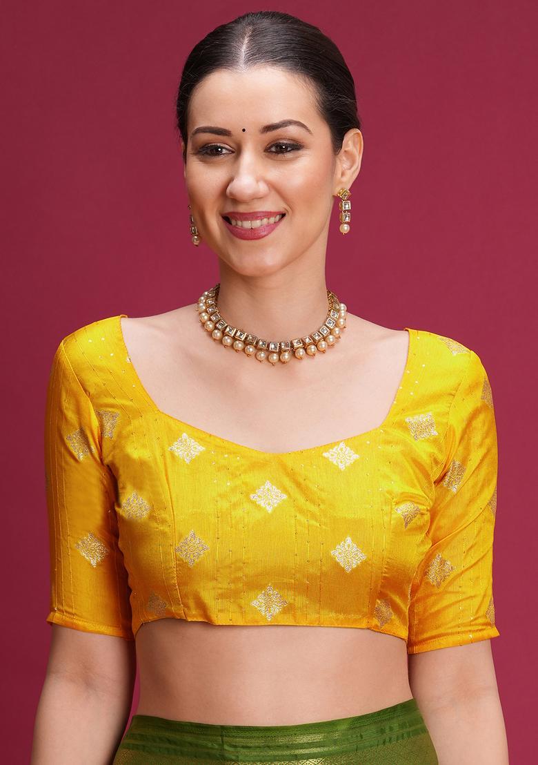 Yellow Woven Design Silk Saree Set - Indya