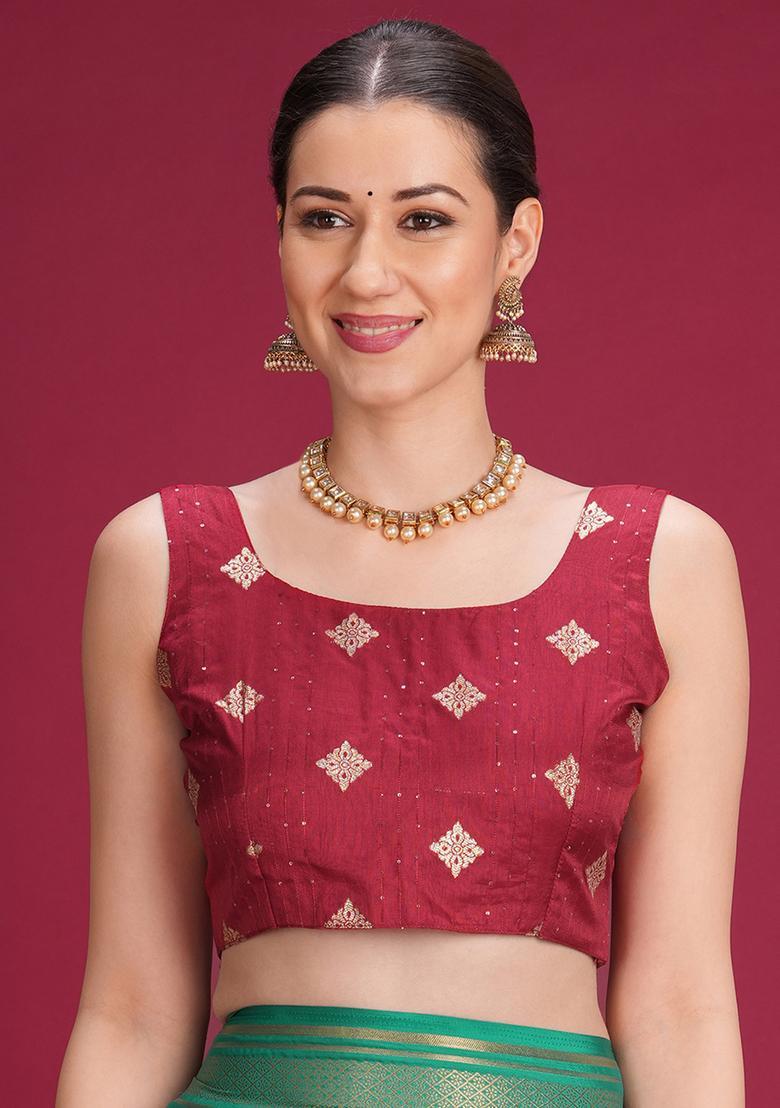 Maroon Woven Design Silk Saree Set - Indya