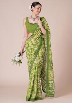 Light Green Printed Georgette Saree Set