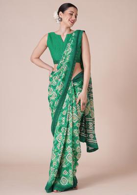 Teal Green Printed Georgette Saree Set