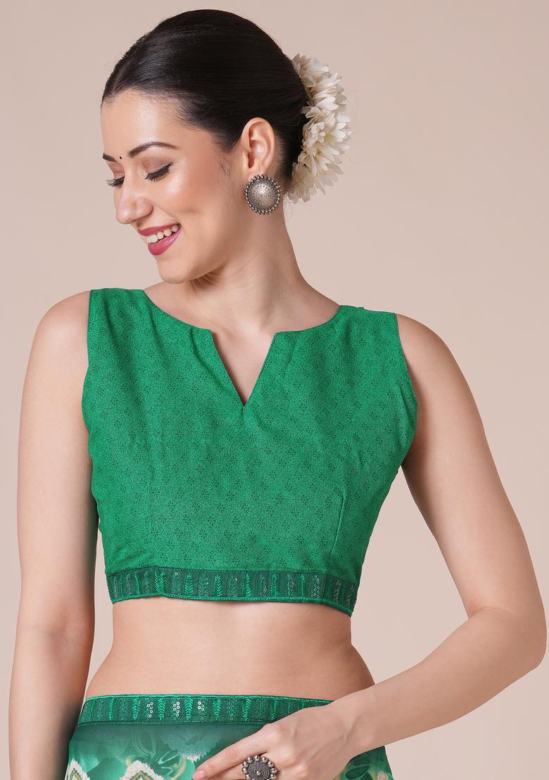 Teal Green Printed Georgette Saree Set - Indya