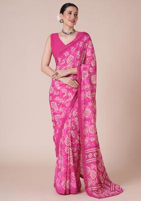 Pink Printed Georgette Saree Set