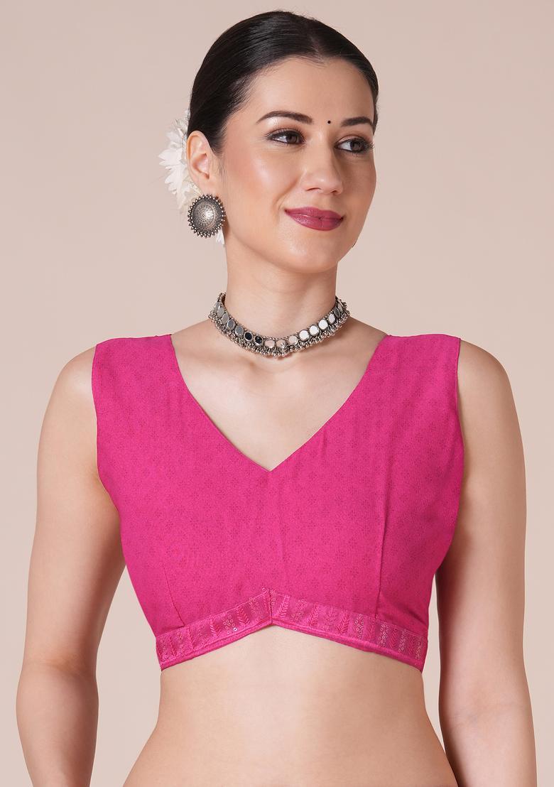 Pink Printed Georgette Saree Set - Indya
