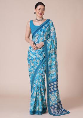 Light Blue Printed Georgette Saree Set