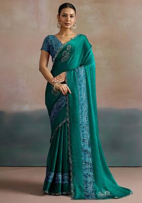 Teal Blue Embellished Chiffon Saree Set