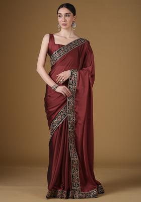 Maroon Embellished Georgette Saree Set