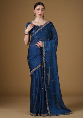 Teal Blue Embellished Georgette Saree Set