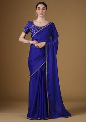 Blue Embroidery Georgette Saree Set