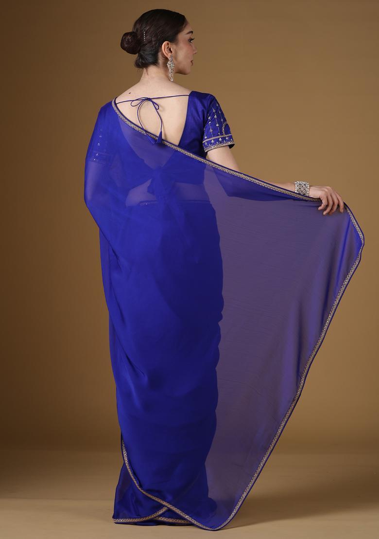 Blue Embroidery Georgette Saree Set - Indya