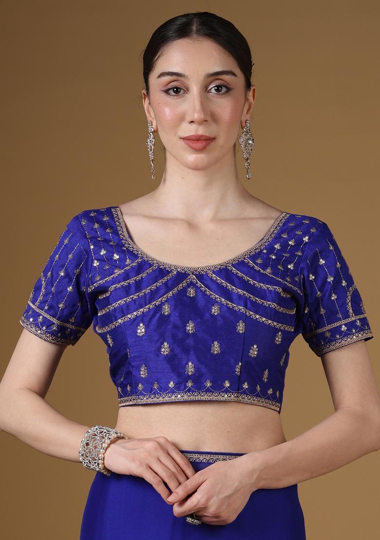 Blue Embroidery Georgette Saree Set - Indya