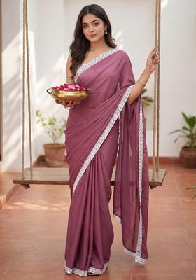 Mauve Embroidery Georgette Saree Set